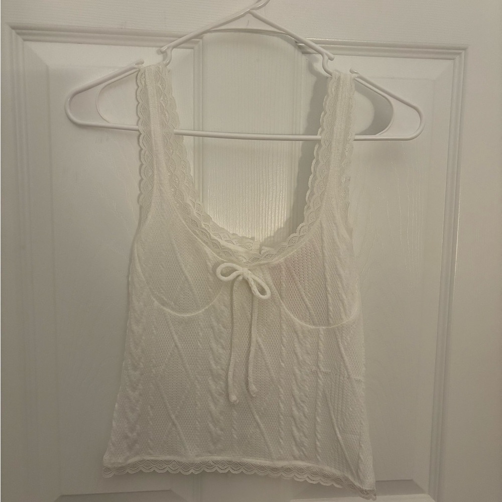 White Lace Knit Tank Top